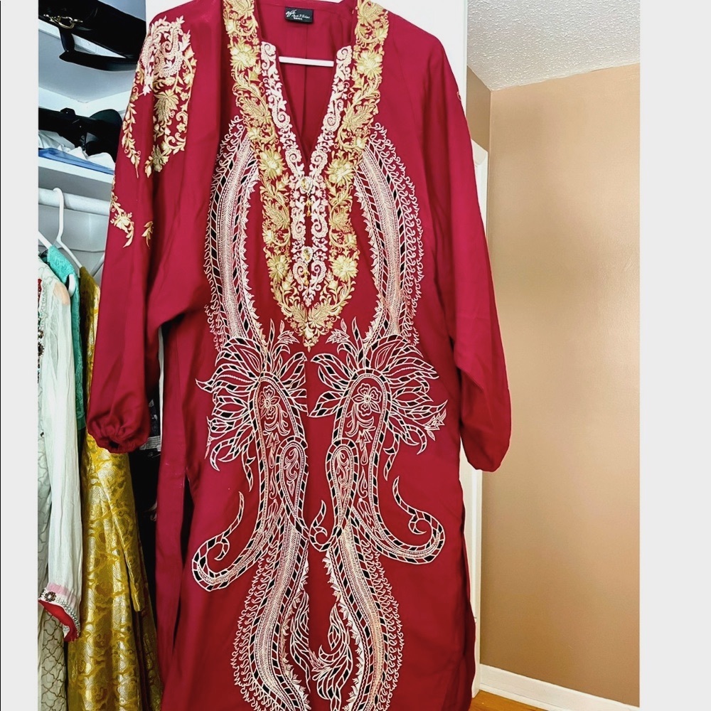 Red white Super cute designer top embroidered, cutwork & stone button detail